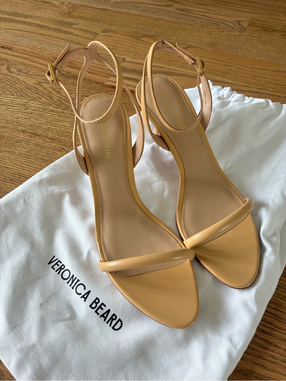 Veronica Beard Tan Leather Slim-Strap Heeled Sandals